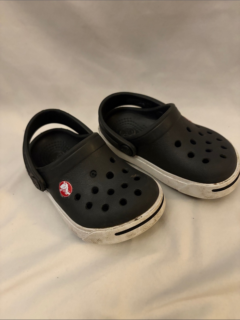 CROCS Black Clog Sandals with White Trim